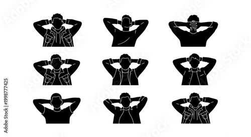 Foto Silhouette Icons: Relaxed Person Poses, Casual Comfort, Minimalist Black and Whi