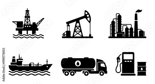 Fotografía Oil and Gas Industry Icon Set - Petroleum Extraction, Refining, and Transport Ve