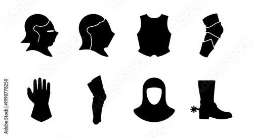 Photos Vector Collection of Medieval Knight Armor Silhouettes Including Helmets Breastp