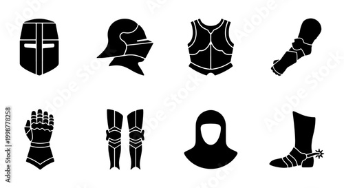 Tableau sur toile Vector Silhouette Set of Medieval Knight Armor Pieces Including Great Helm Breas