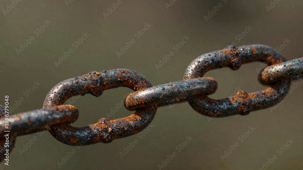 Fototapeta premium Rusty Metal Chain Links Close Up with Industrial Corrosion