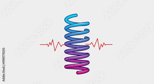 Abstract DNA helix with heartbeat line, science and technology concept