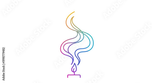 Abstract colorful smoke rising from a candle flame, minimalist line art, gradient colors