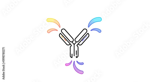 Antibody structure with colorful splashes, science and medical concept