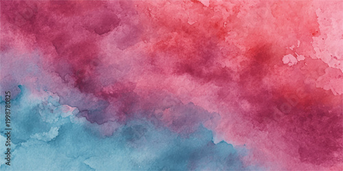 A vibrant watercolor painting with soft, dreamlike hues of pink, red and turquoise.
