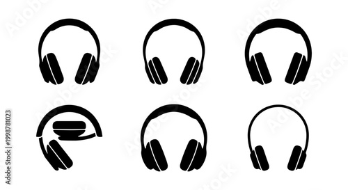 Foto Headphones Icon Set, Audio Equipment Vector Graphics, Music Listening Device Col