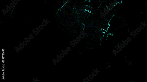 Abstract Vector cyan glowing lines on black background with ethereal energy and fluid art style, suitable for various design projects.
