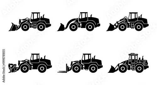 Foto Collection of Front End Wheel Loader Silhouettes with Various Attachments for Co