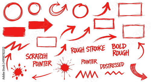 hand drawn arrow, grunge texture paint brush design, business arrows with different length and thickness hand drawn set. Graphic modern design elements.
