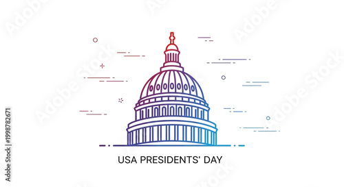 USA Presidents Day Capitol Building Illustration, Red Blue Gradient