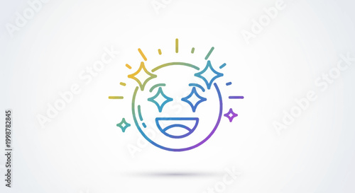 Sparkling happy emoji face icon with stars, colorful gradient, white background