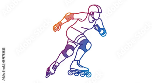 Roller skater in protective gear, dynamic pose, colorful gradient outline