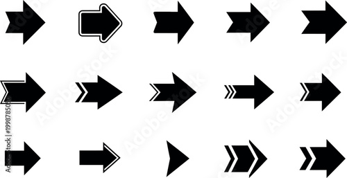 set of black right directional arrows progression flow flat design vector illustration