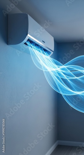 Modern Air Conditioner Blowing Cool Air in Room.