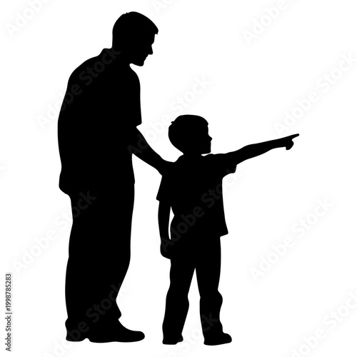 Foto Silhouette of Father and Son Pointing Together.