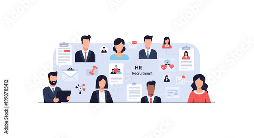 HR Recruitment Team and Collage of Profiles and Documents