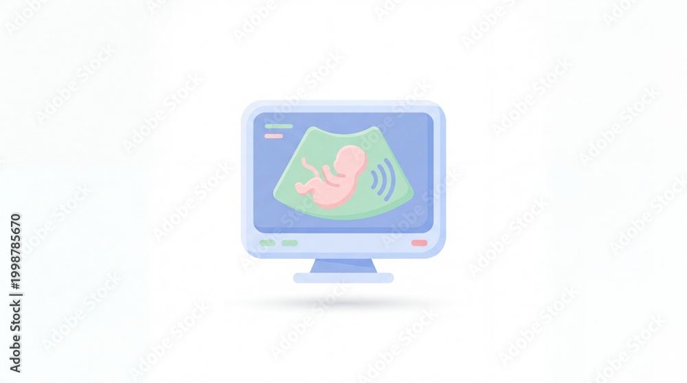 Fototapeta premium Pregnancy ultrasound icon, fetal ultrasound scan monitor medical imaging illustration isolated on white background