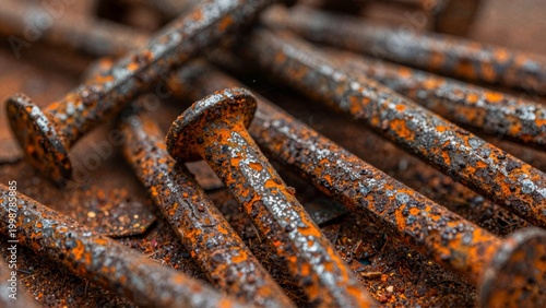 Rusty Nails Macro Background with Corroded Metal Texture