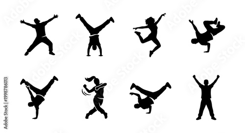 Fényképezés Dynamic Breakdance Silhouettes, Hip Hop Dance Poses Vector Set, Urban Street Dan