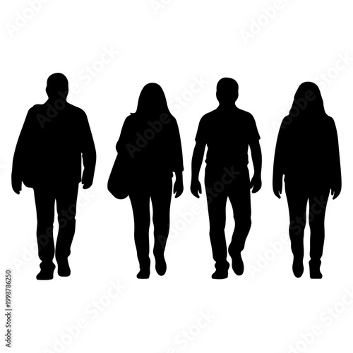 Silhouettes of Four People Walking Together.