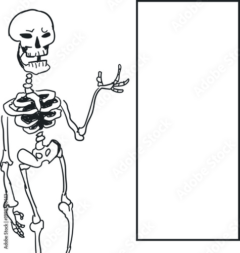 A cartoon skeleton is saying something and there is a frame next to it.
