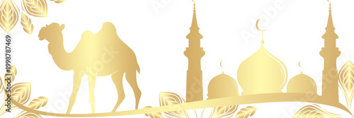 Vector illustration of camel and mosque for Eid al-Adha