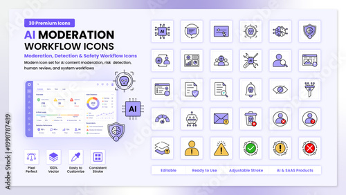 Fotografía AI Moderation Workflow Icons