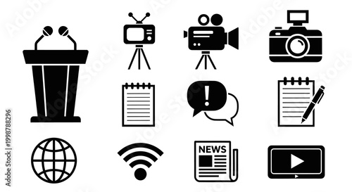 Journalism Media and Global Communication Icon Set