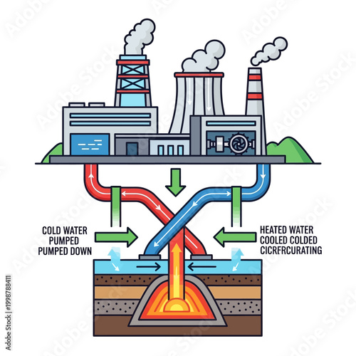 Geothermal Power Plant Diagram: Renewable Energy Source Illustration