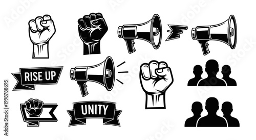 Protest and Unity Activism Silhouette Set