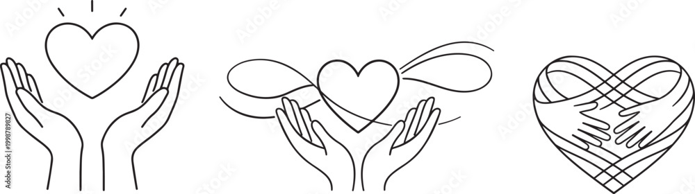 Obraz premium One line hand holding heart icon premium stock illustration vector design art style
