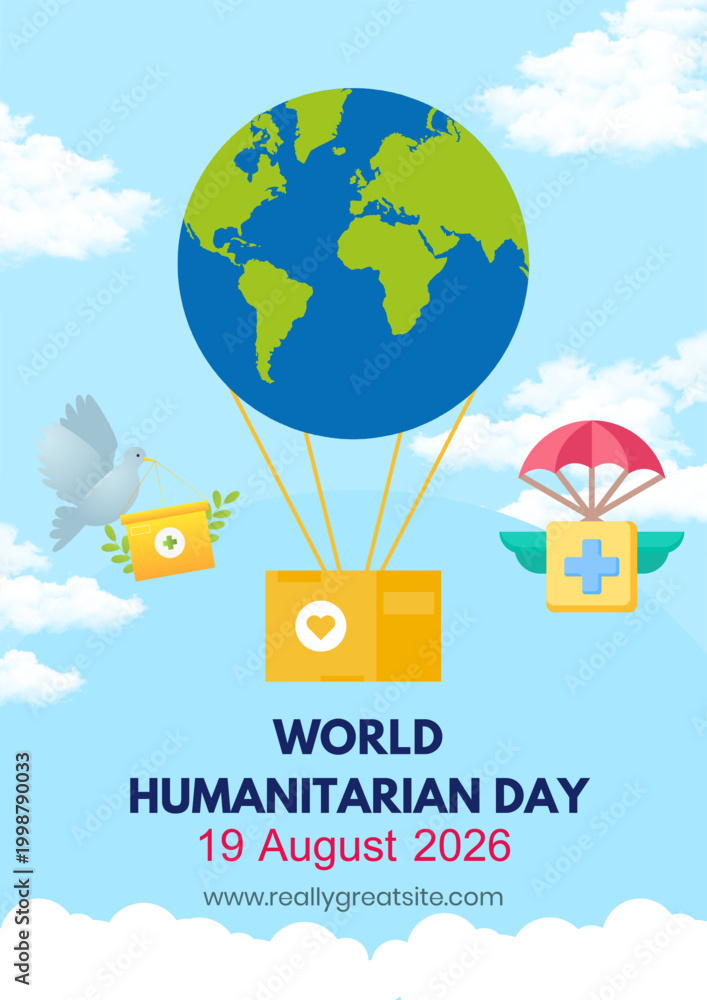 Naklejka premium Blue & White Illustrated World Humanitarian Day Poster