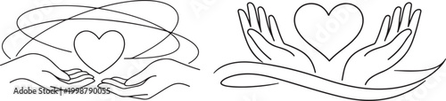 Premium continuous line hand holding heart symbol stock vector illustration art