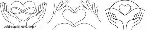 Premium one line hand holding heart vector icon stock illustration design concept