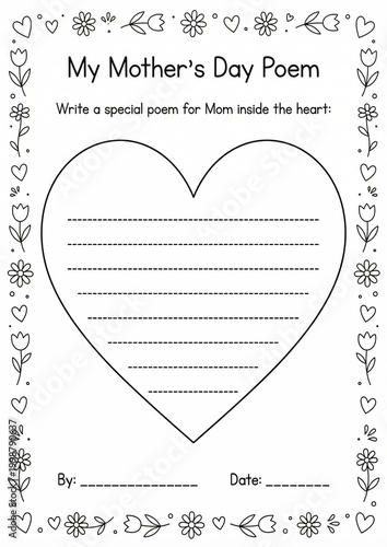 Heart-Shaped Poem Template for Mother's Day Celebration and Memories