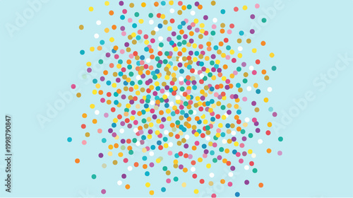 Colorful confetti falling on a light blue background.
