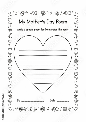 Heart-Shaped Poem Template for Mother’s Day Celebration and Keepsake