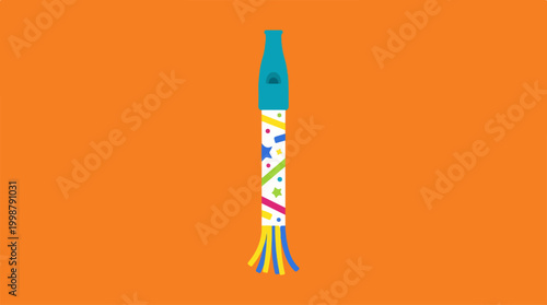 Colorful party blower isolated on orange background.