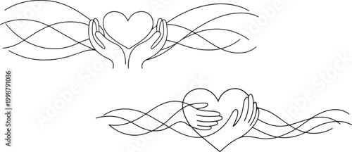Continuous line caring hand heart premium icon stock illustration vector art