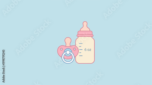 Cute baby bottle and pacifier icon illustration.