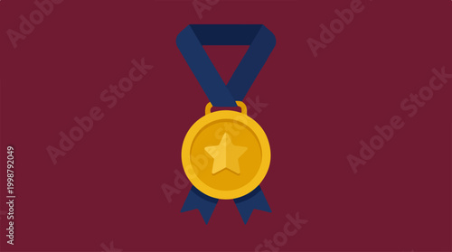 Flat design illustration of a gold medal with star icon.