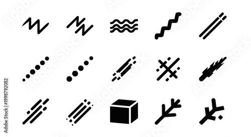 Black scribble, drawing, and line icons, vector graphics set