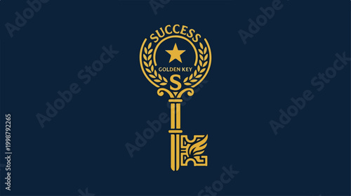 Golden Key Logo Design Symbolizing Success and Achievement.
