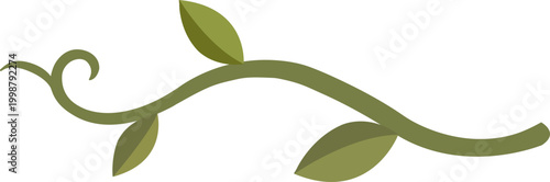 Curved vine stem illustration with two tone shaded leaves