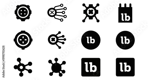 Pound weight icons, weight symbols, measurement signs, 9 black vector icons