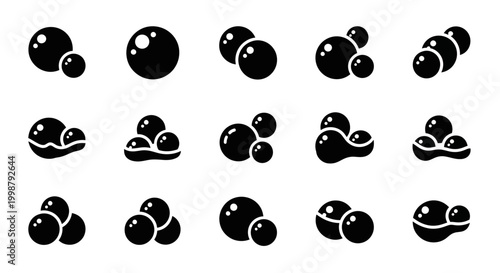 Black, vector snail icons, set of 16, isolated on white background, simple design, minimalist style