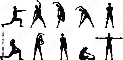 yoga poses silhouettes collection on white background