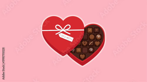 Heart shaped box of assorted chocolates for Valentines Day.