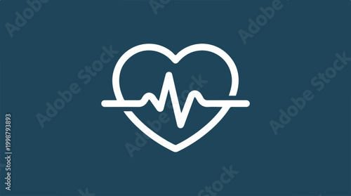 Minimalist Heartbeat Pulse Line Icon on Dark Background.