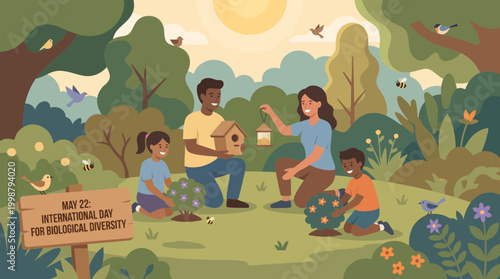 Diverse family celebrating International Day for Biological Diversity